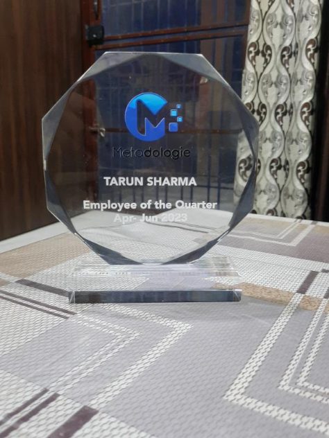 Employee of the Quarter trophy from Metadologie, Apr–Jun 2023